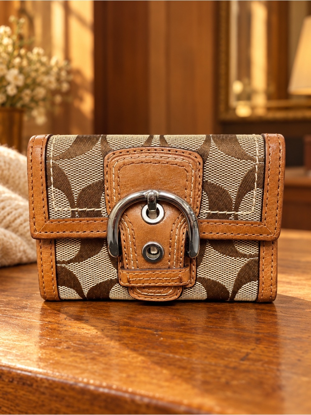 Coach Legacy Flap Brown and Tan Signature Wallet